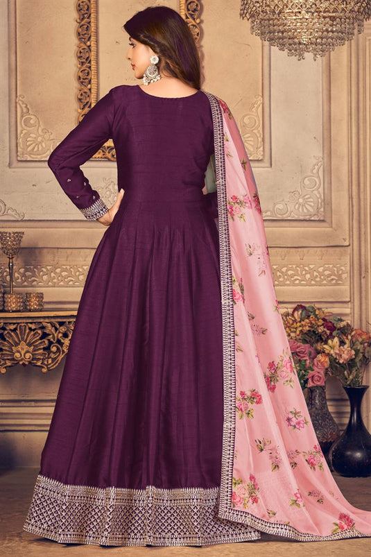 Wine Color Art Silk Fabric Festival Look Imposing Anarkali Suit