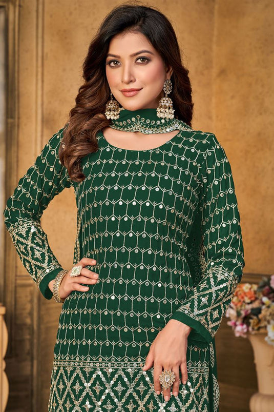 Elegant Georgette Green Color Sharara Suit with Sparkling Sequins Work