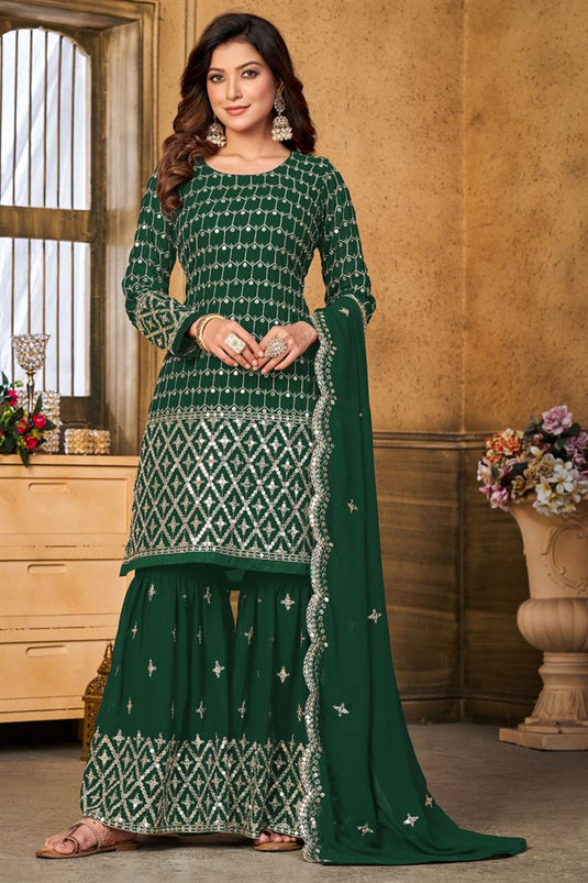 Elegant Georgette Green Color Sharara Suit with Sparkling Sequins Work