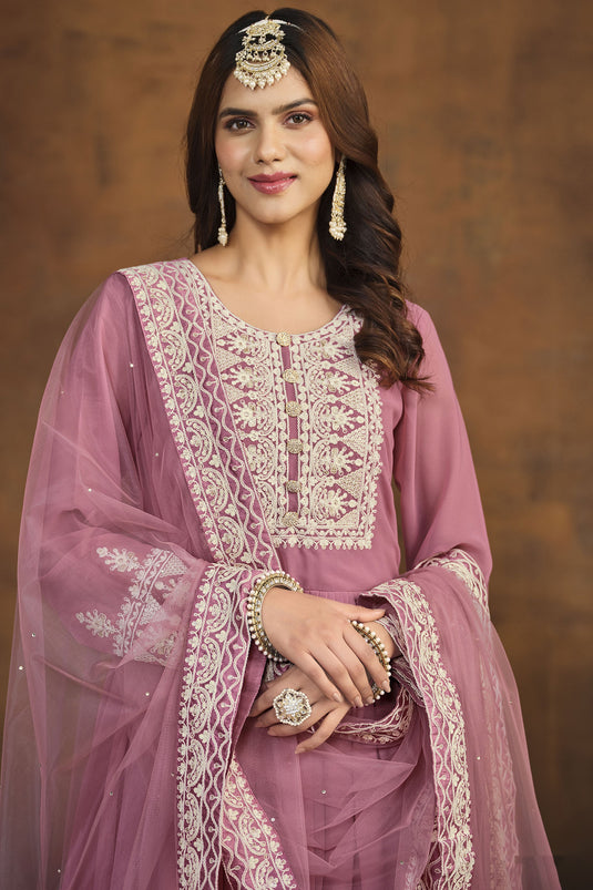 Incredible Georgette Pink Color Festive Wear Palazzo Suit