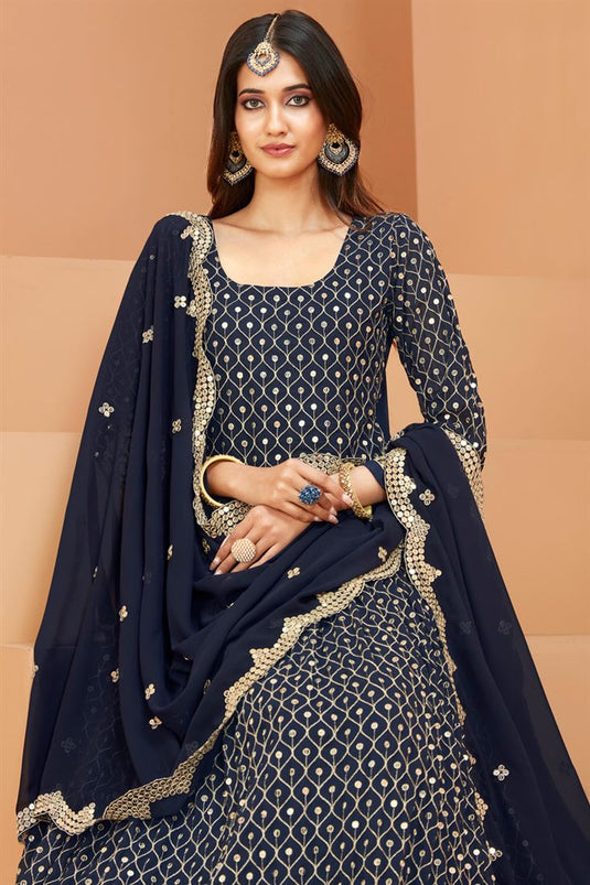 Creative Sequins Work Georgette Navy Blue Anarkali Suit