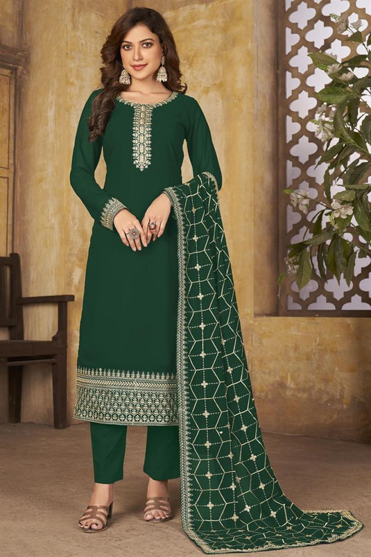 Dark Green Color Admirable Embroidered Salwar Suit In Georgette Fabric