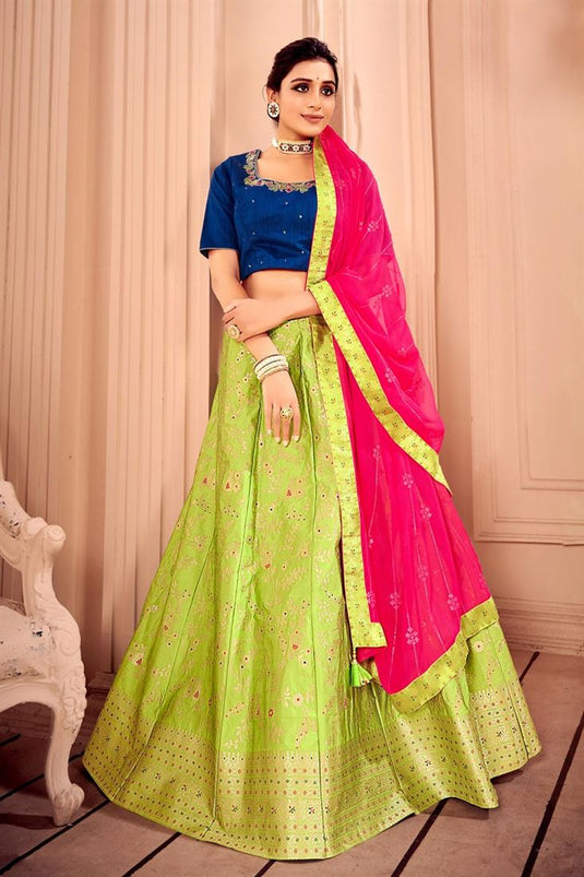 Sangeet Wear Green Color Beautiful Weaving Work Lehenga In Art Silk Fabric