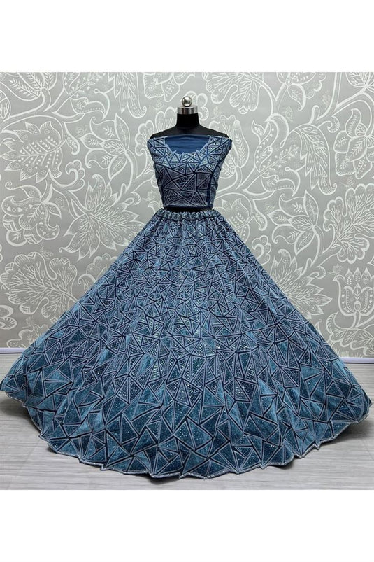 Blue Color Fantastic Net Bridal Lehenga Choli With Thread Sequins Work