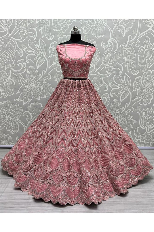 Pink Color Wedding Look Net Fabric Lovely Bridal Lehenga