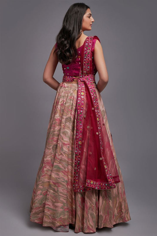 Tempting Art Silk Fabric Pink Color Wedding Wear Lehenga Choli With Embroidered Work