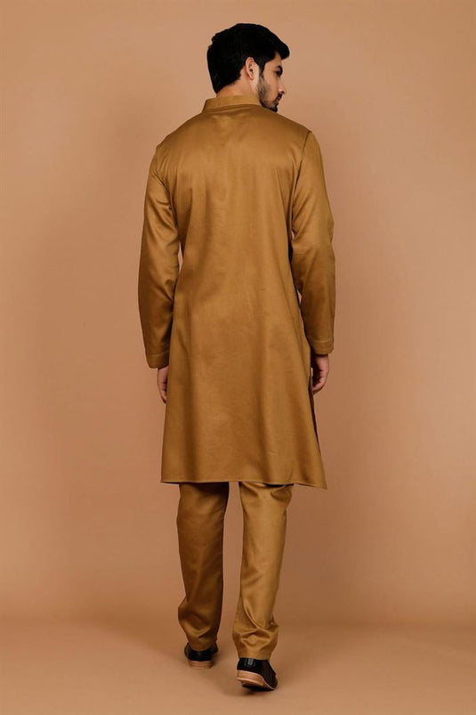 Coffee Color Cotton Fabric Sangeet Wear Designer Kurta Pyjama For Men