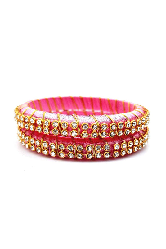 Pink Color Customized Silk Thread Handmade Bangles Set