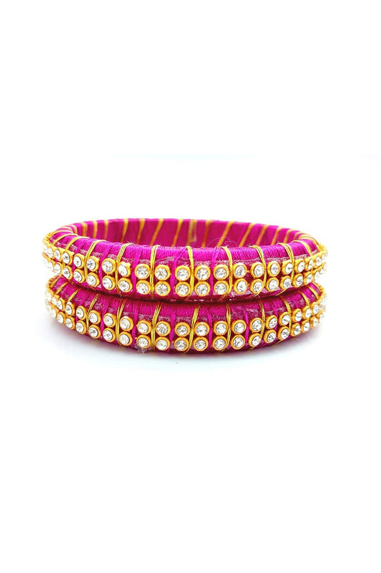 Customized Rani Color Silk Thread Handmade Bangles Set