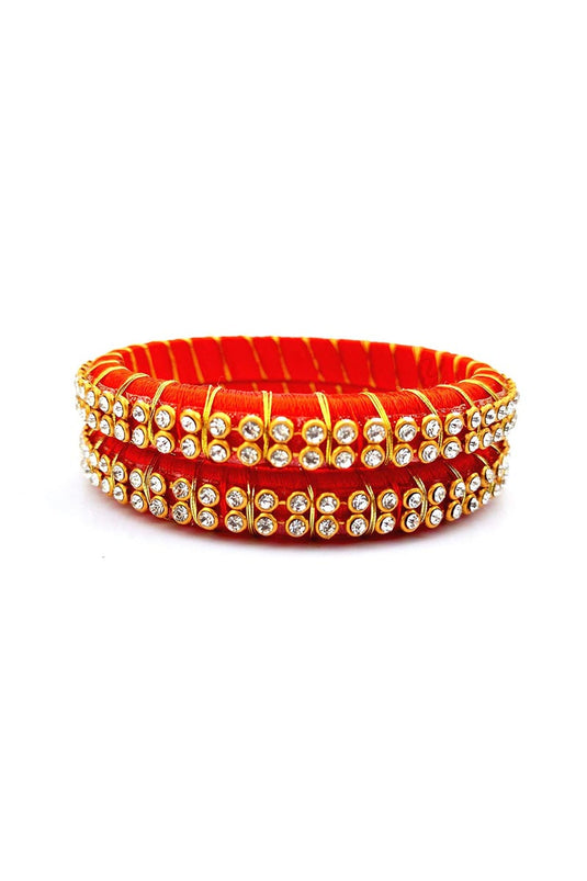 Red Color Customized Silk Thread Handmade Bangles Set