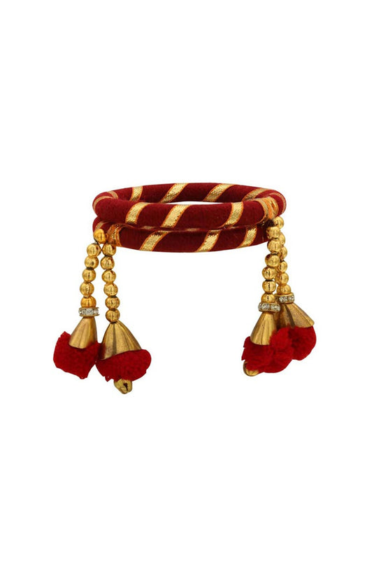 Silk Thread Maroon Color Customized Handmade Bangles With Pom Pom Latkan