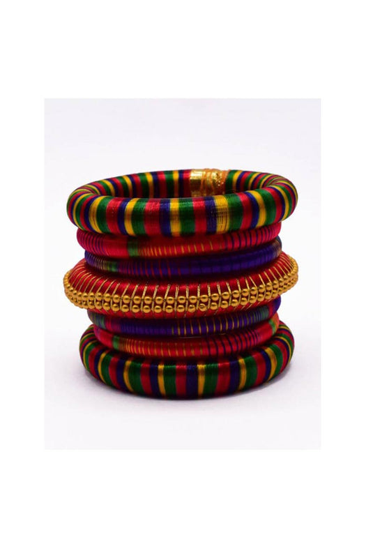 Multi Color Silk Thread Customized Handmade Fancy Bangles Set