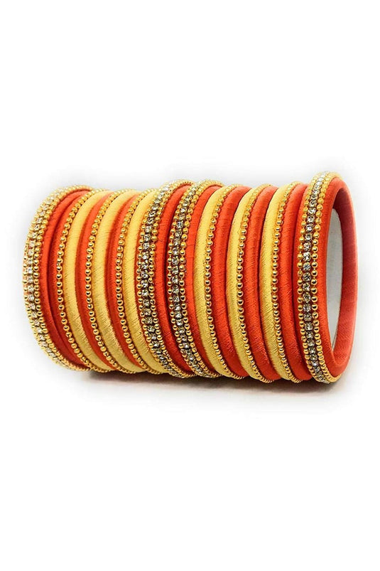 Orange And Yellow Handmade Silk Thread Designer Bangles Set For Function