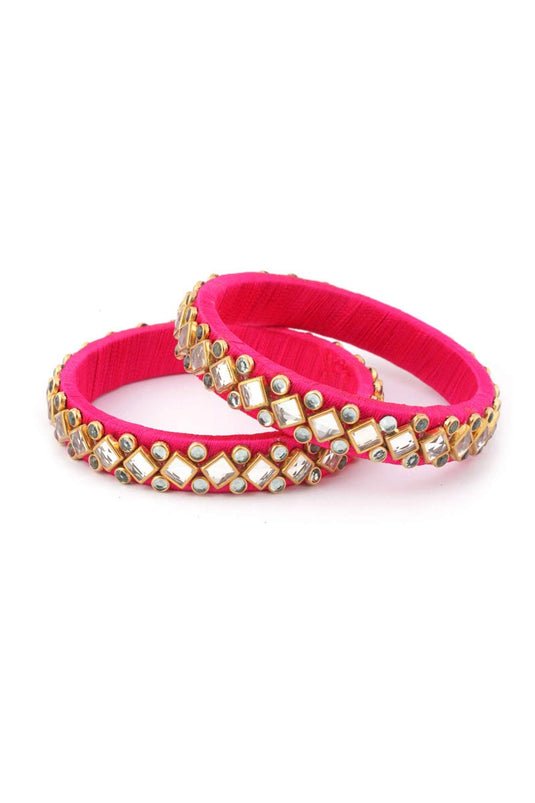 Rani Color Handmade Silk Thread Designer Bangles For Function