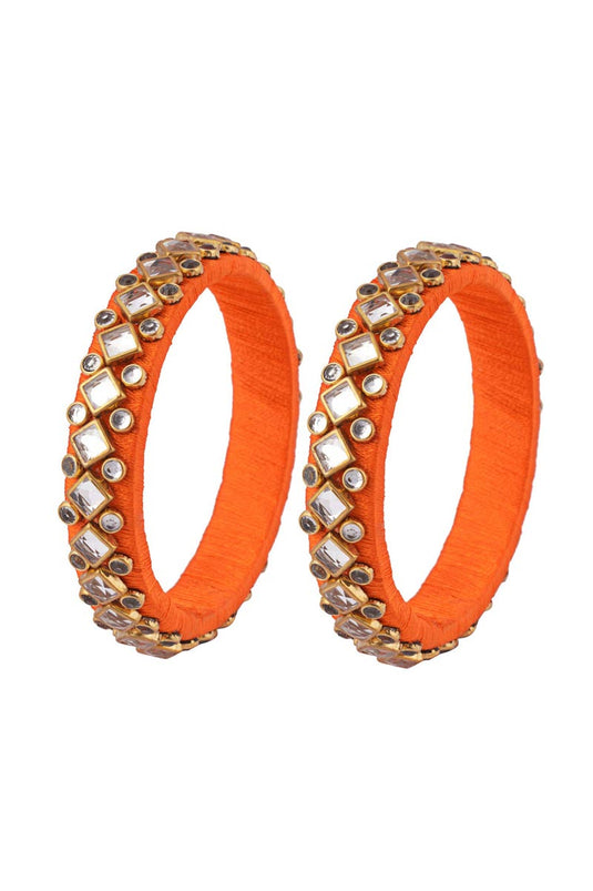 Orange Handmade Silk Thread Designer Bangles For Function