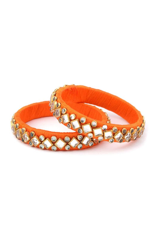 Orange Handmade Silk Thread Designer Bangles For Function