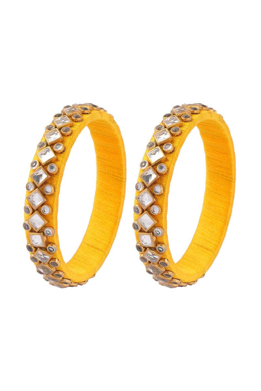 Designer Silk Thread Handmade Bangle Jewellery In Yellow