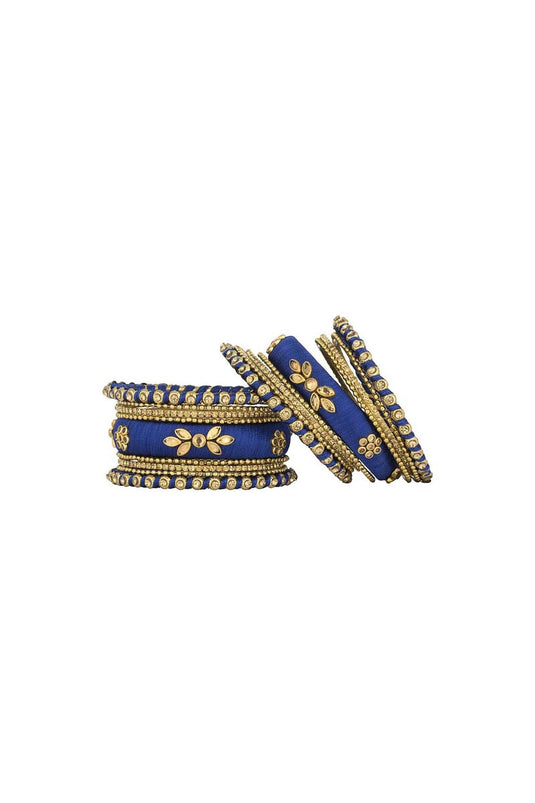 Navy Blue Handmade Silk Thread Designer Bangle Set For Function