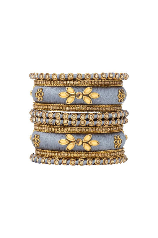 Fancy Handmade Silk Thread Grey Designer Bangles Set