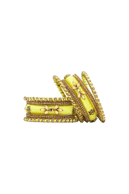 Designer Silk Thread Handmade Bangles Jewellery In Yellow