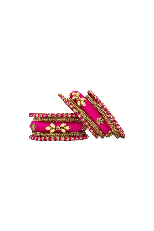 Rani Color Handmade Silk Thread Designer Bangle Set For Function