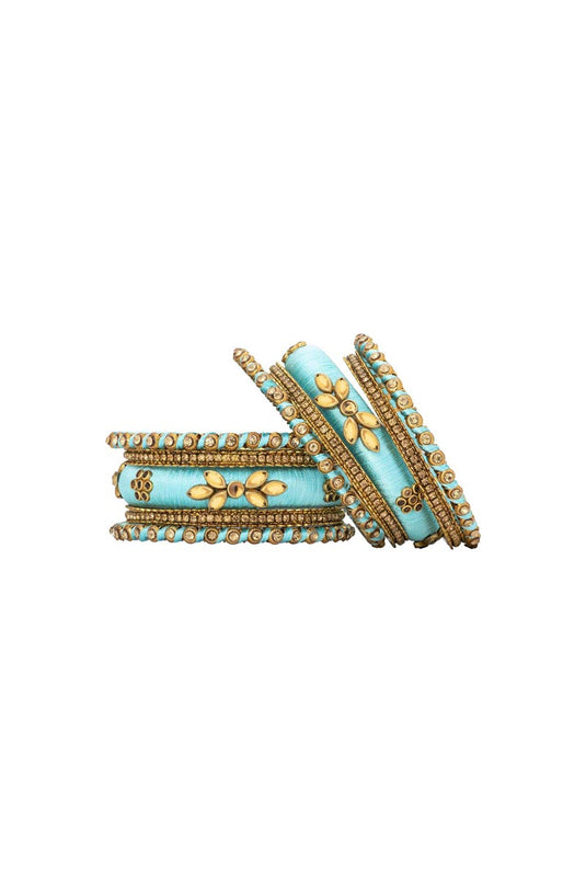 Designer Silk Thread Handmade Bangles Jewellery In Cyan