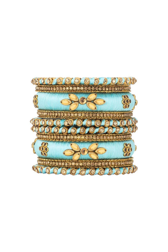 Designer Silk Thread Handmade Bangles Jewellery In Cyan