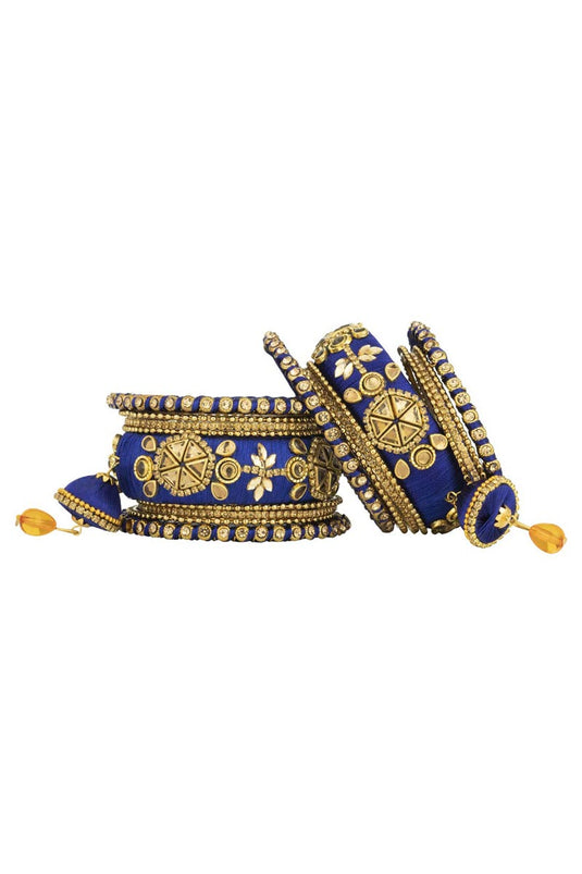 Fancy Handmade Silk Thread Navy Blue Designer Bangles With Latkan