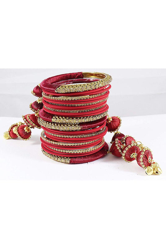 Maroon Handmade Silk Thread Designer Bangles With Latkan For Function