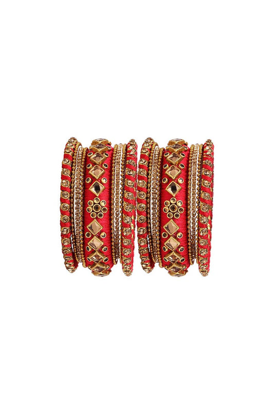 Red Handmade Silk Thread Designer Bangles Set For Wedding