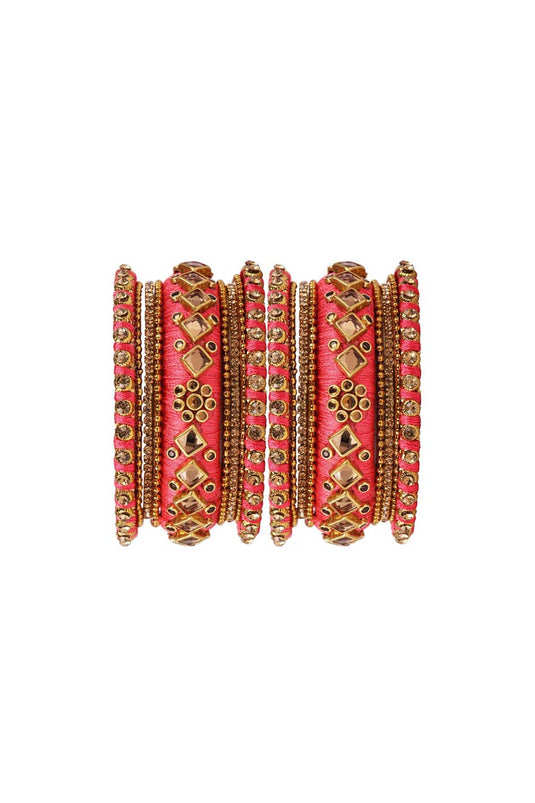 Designer Wedding Wear Silk Thread Handmade Bangles Set In Peach