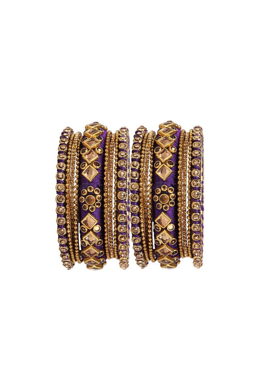 Wedding Wear Handmade Silk Thread Purple Designer Bangles Set