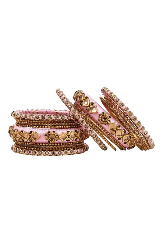 Wedding Wear Handmade Silk Thread Pink Designer Bangles Set