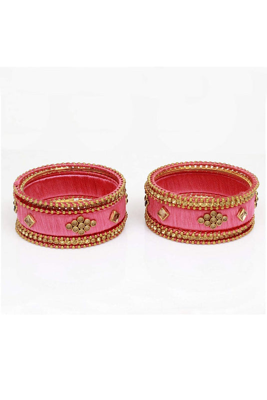 Pink Handmade Silk Thread Designer Bangles For Function