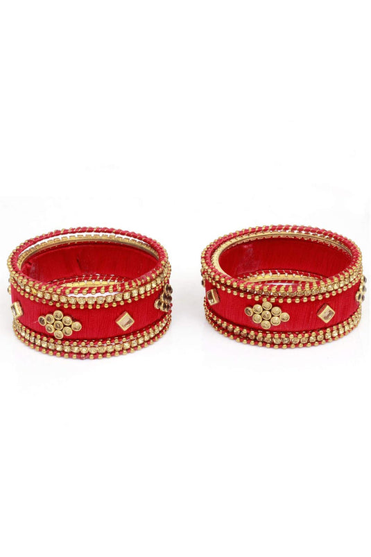 Designer Silk Thread Handmade Bangle Jewellery In Red Color