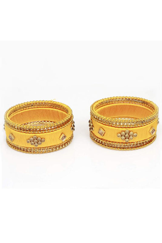 Designer Silk Thread Handmade Bangle Jewellery In Yellow Color