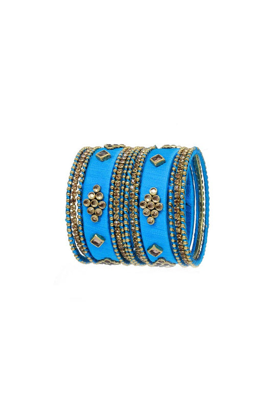 Sky Blue Handmade Silk Thread Designer Bangles For Function