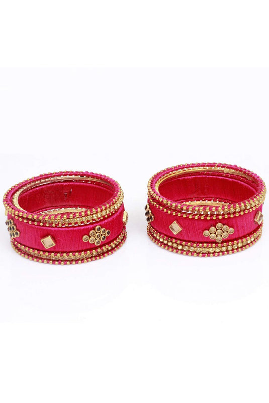 Trendy Rani Color Handmade Silk Thread Designer Bangles For Function