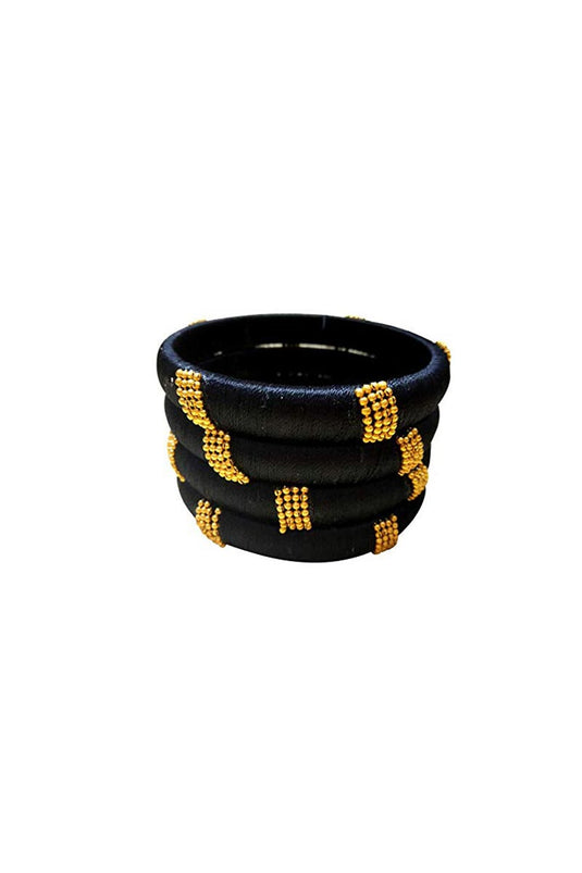 Customized Designer Silk Thread Classy Bangles Set In Black