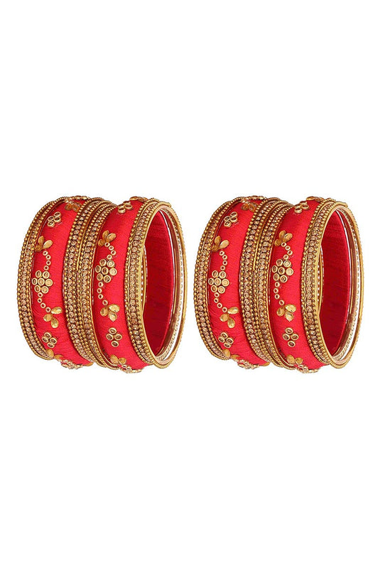 Designer Red Customized Classy Silk Thread Bangles Set