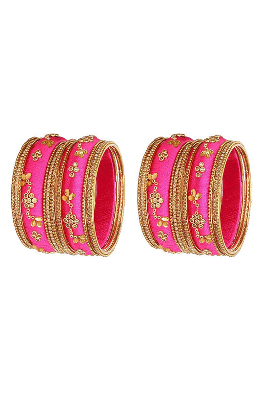 Designer Rani Color Handmade Stylish Silk Thread Bangles Set