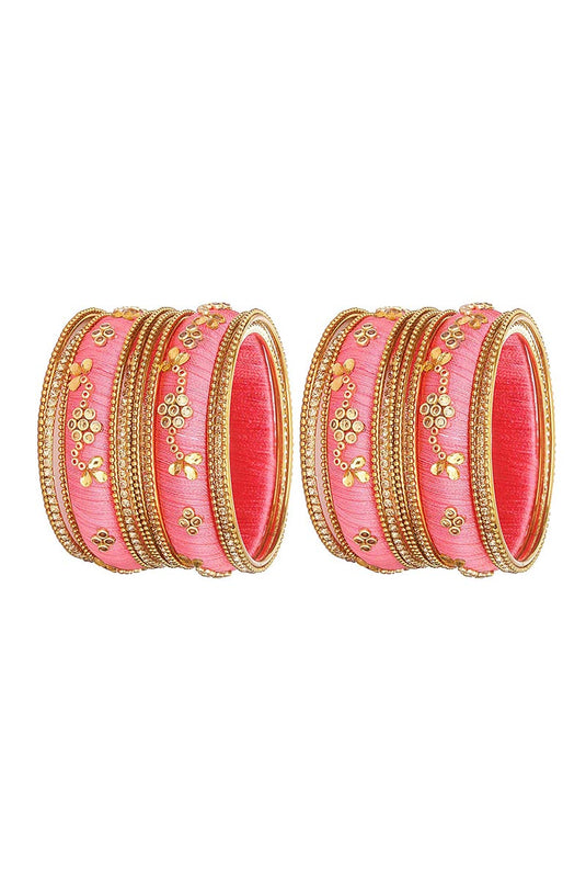 Classy Customized Designer Silk Thread Bangles Set In Pink