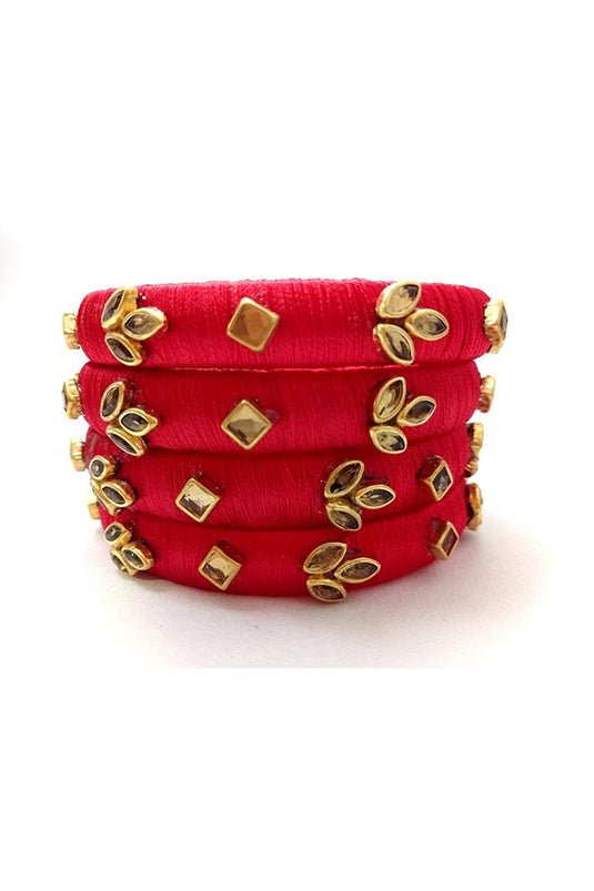 Silk Thread Customized Handmade Red Color Bangle Set