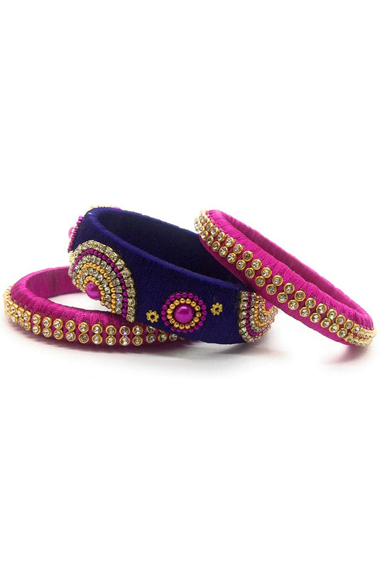 Silk Thread Handmade Customized Purple And Rani Color Bangle Set