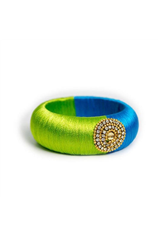 Silk Thread Handmade Customized Green And Sky Blue Color Patla Bangle