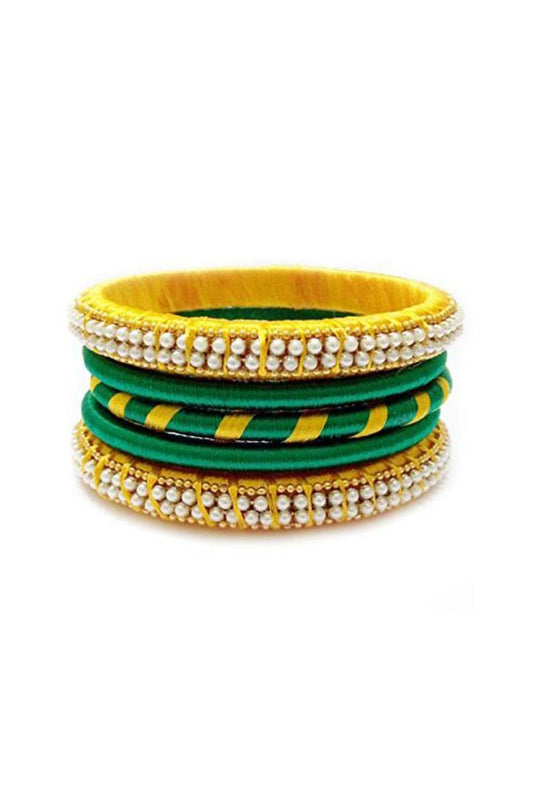 Silk Thread Handmade Customized Yellow And Green Bangle Set