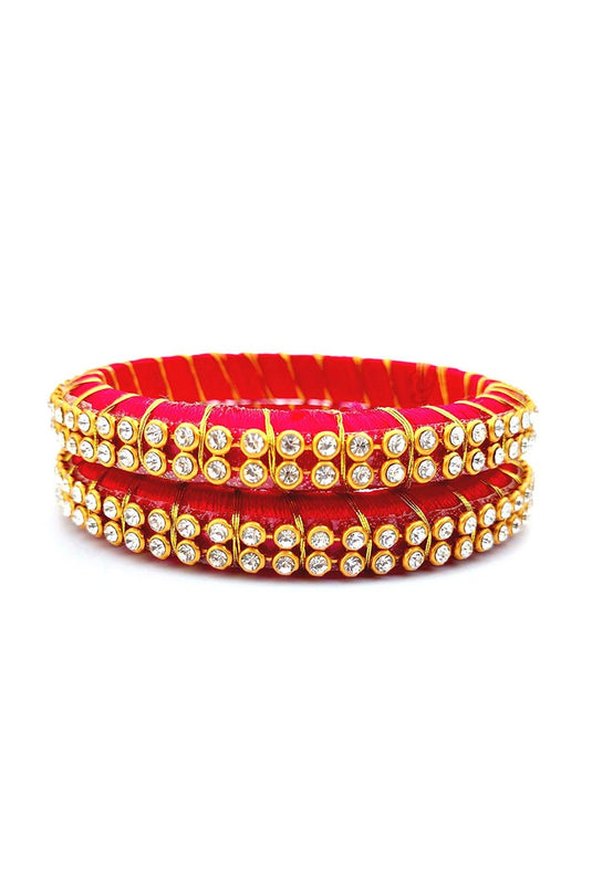 Customized Crimson Color Silk Thread Handmade Bangles Set